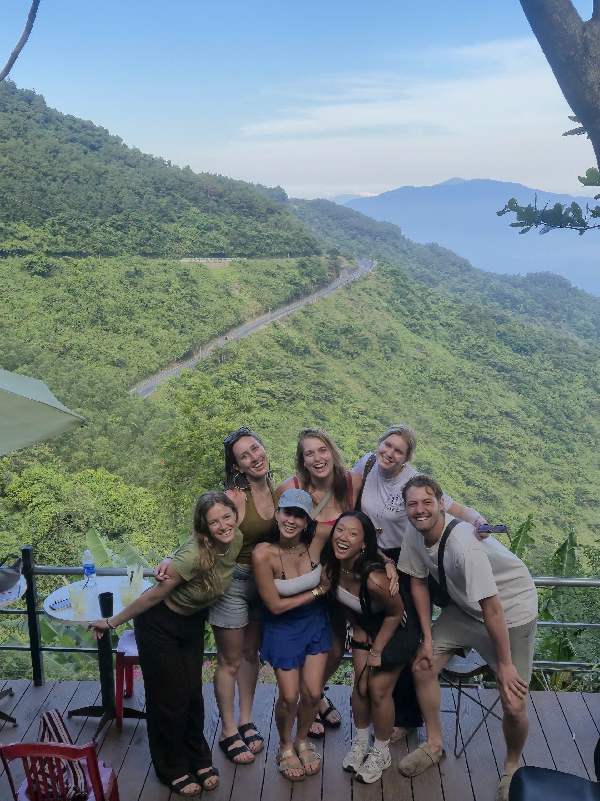 Traveler group enjoying Hai Van Pass lookout